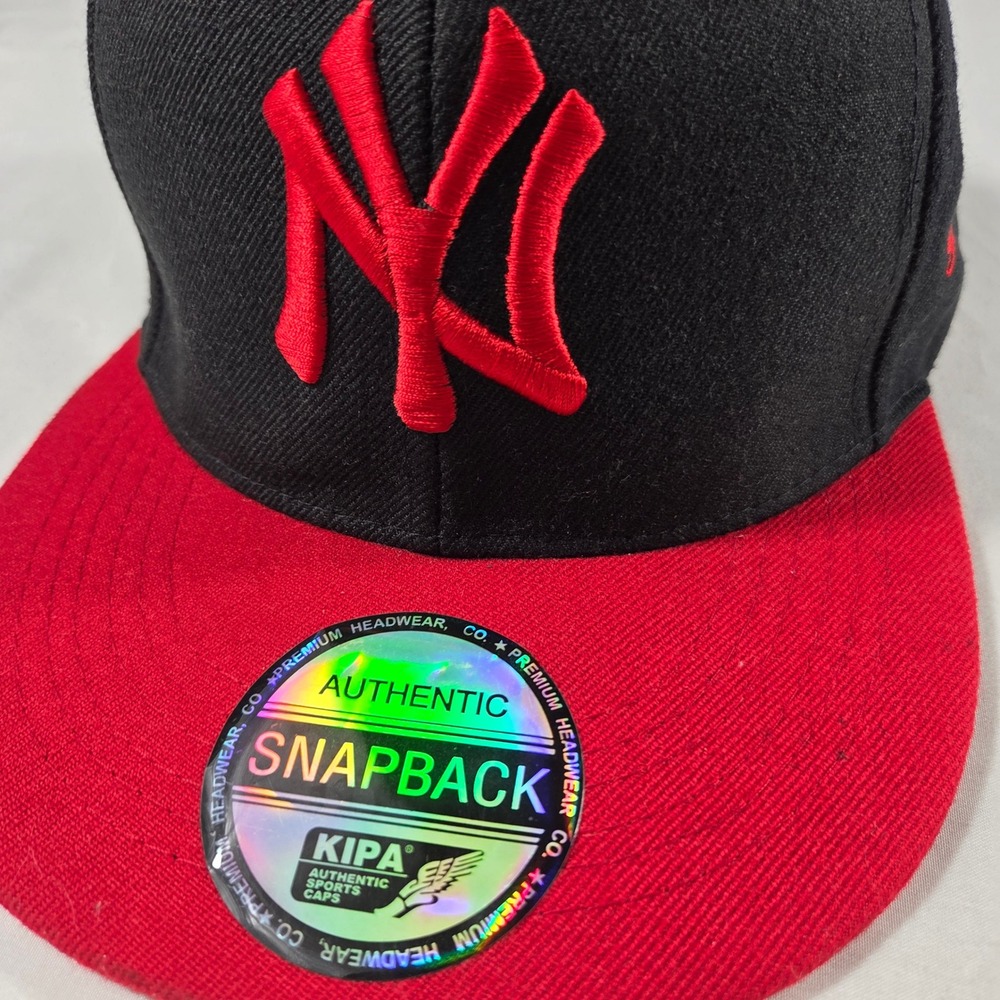KIPA Premium Headwear NY Snapback Hat Black Red Flat Brim Baseball Cap